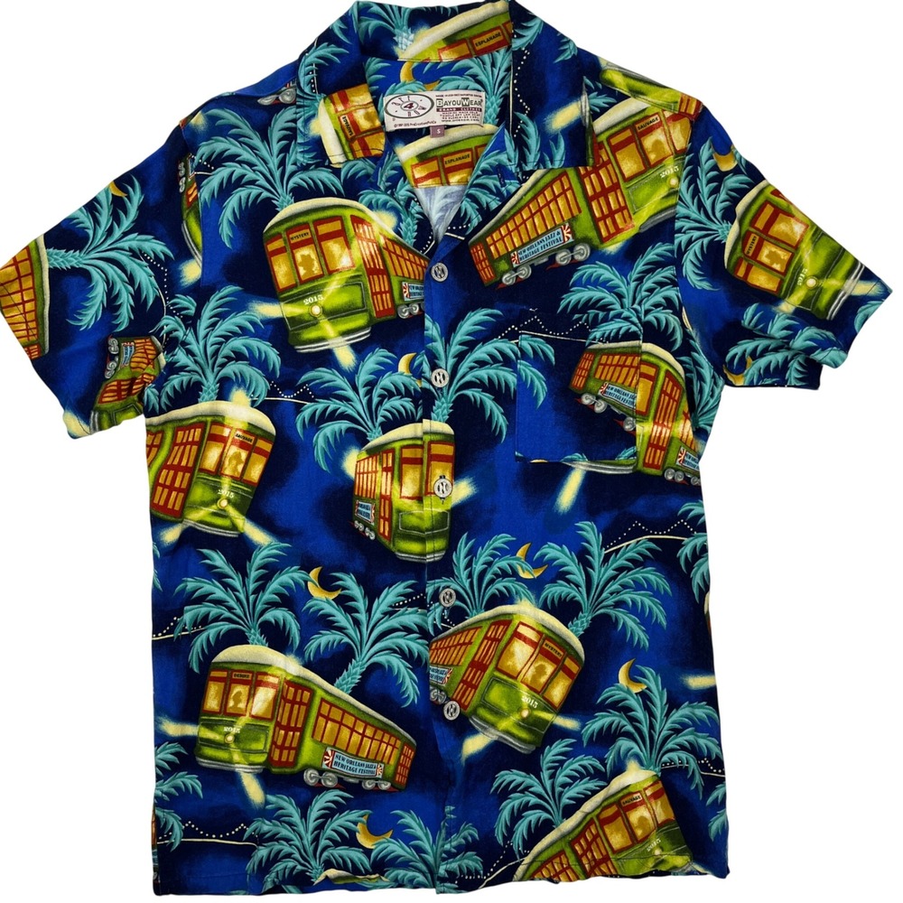 Art 4 Now BayouWear 2015 Jazz Fest Streetcar Button Up Short Sleeve Shirt Small